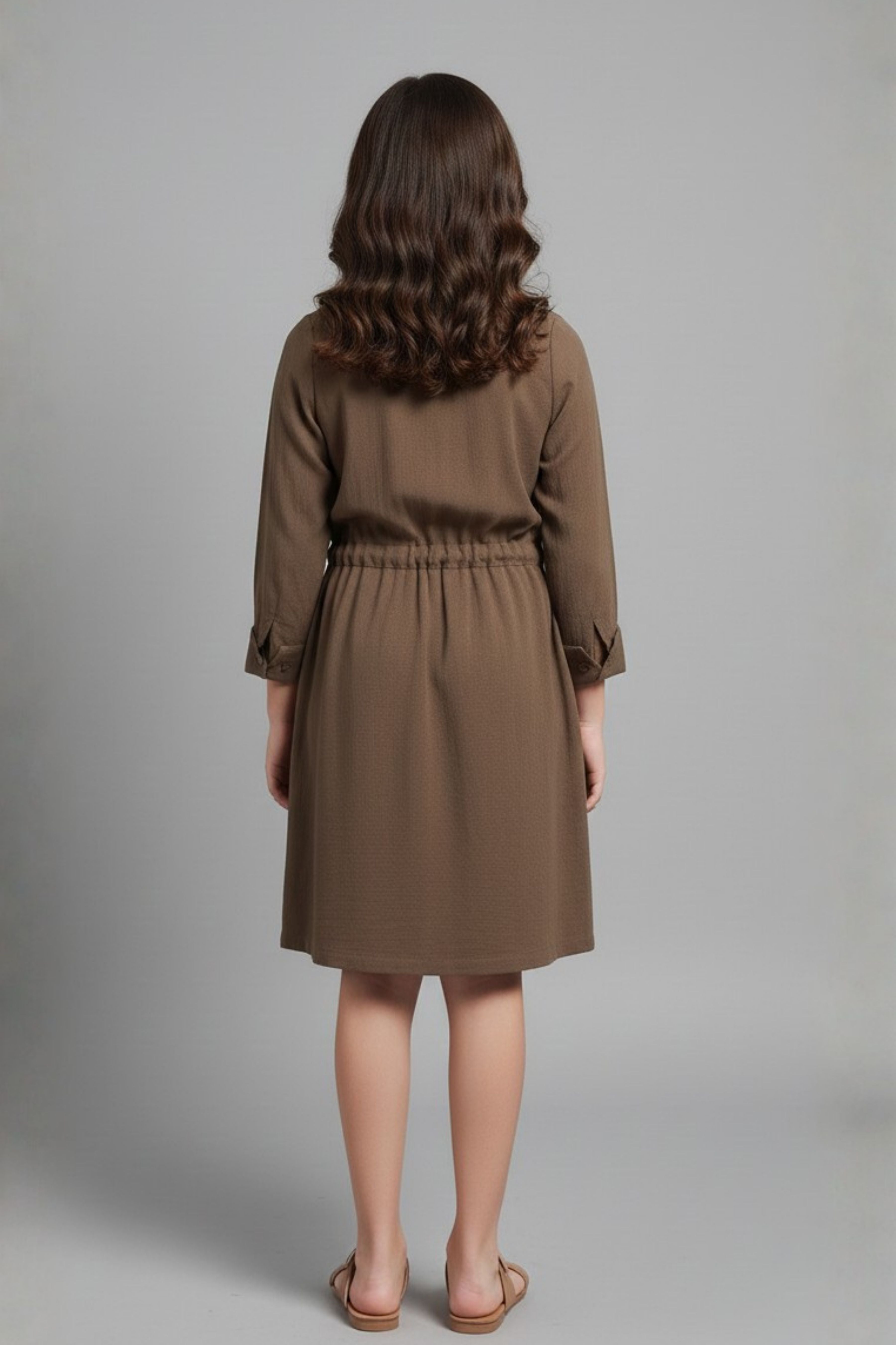 Tiny Girl Girls Dress Brown Embroidered Cotton Winter Wear