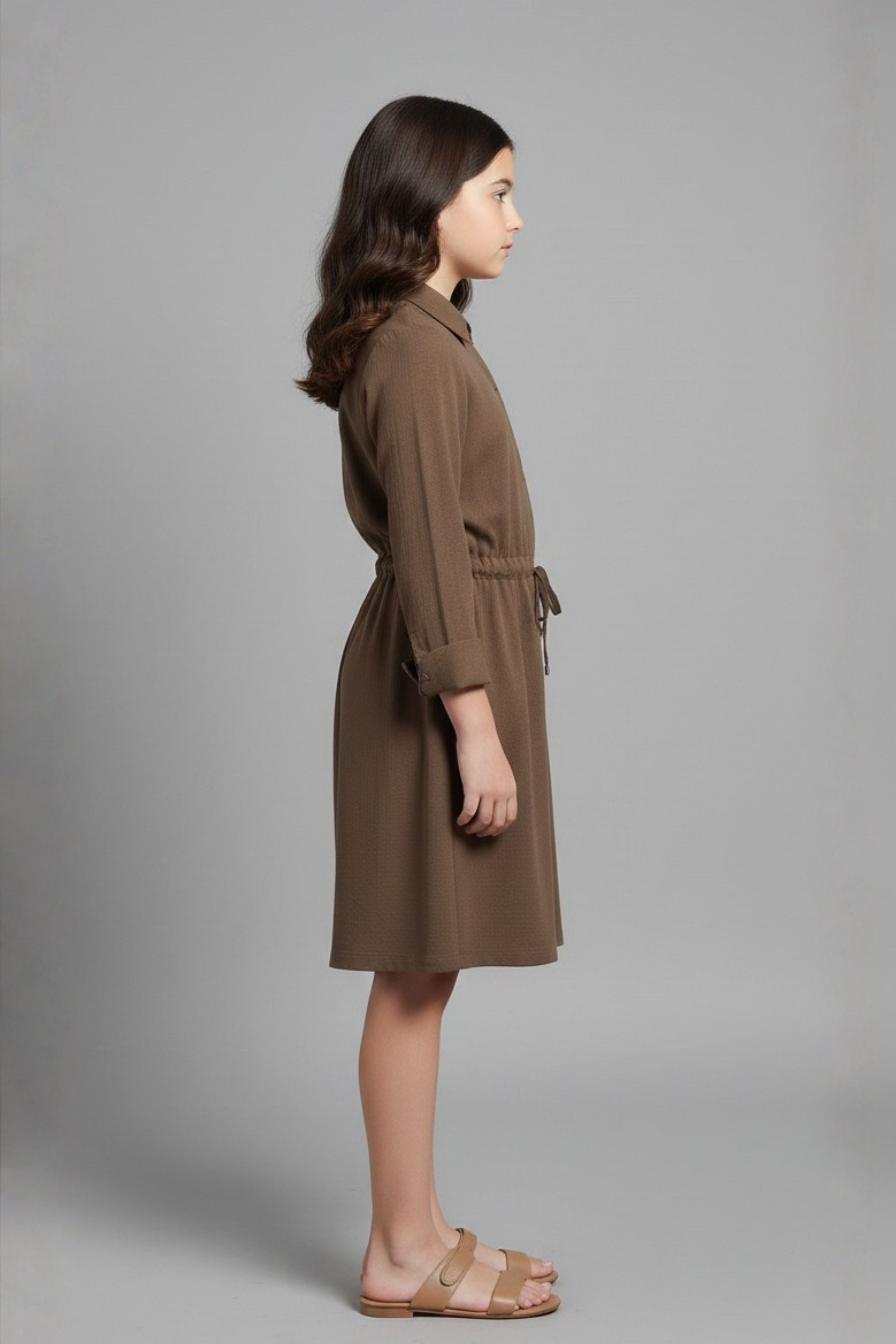 Tiny Girl Girls Dress Brown Embroidered Cotton Winter Wear