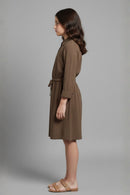 Tiny Girl Girls Dress Brown Embroidered Cotton Winter Wear