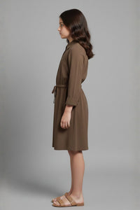 Tiny Girl Girls Dress Brown Embroidered Cotton Winter Wear