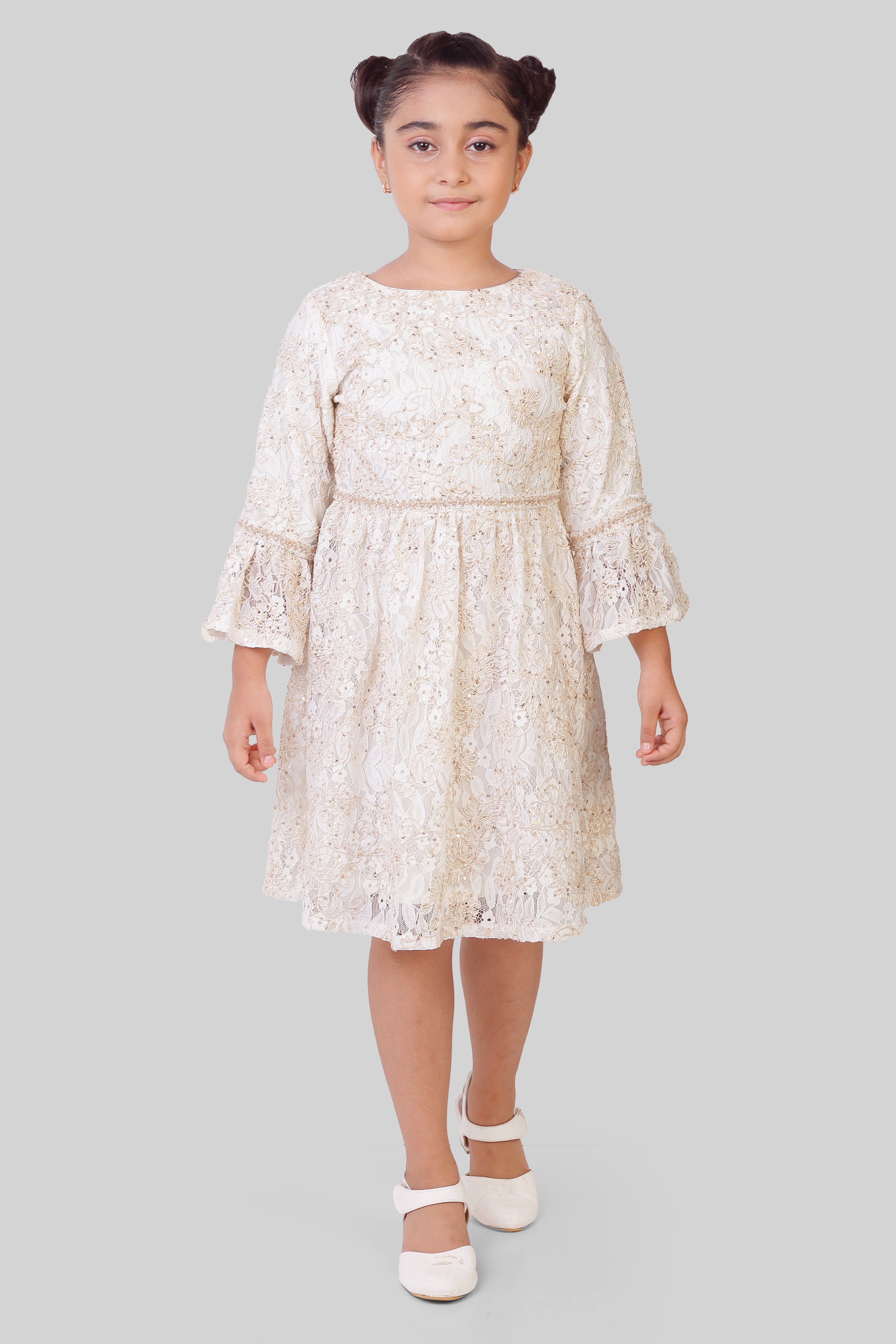 TinyGirl Off-White Lace Party Dress for Girls