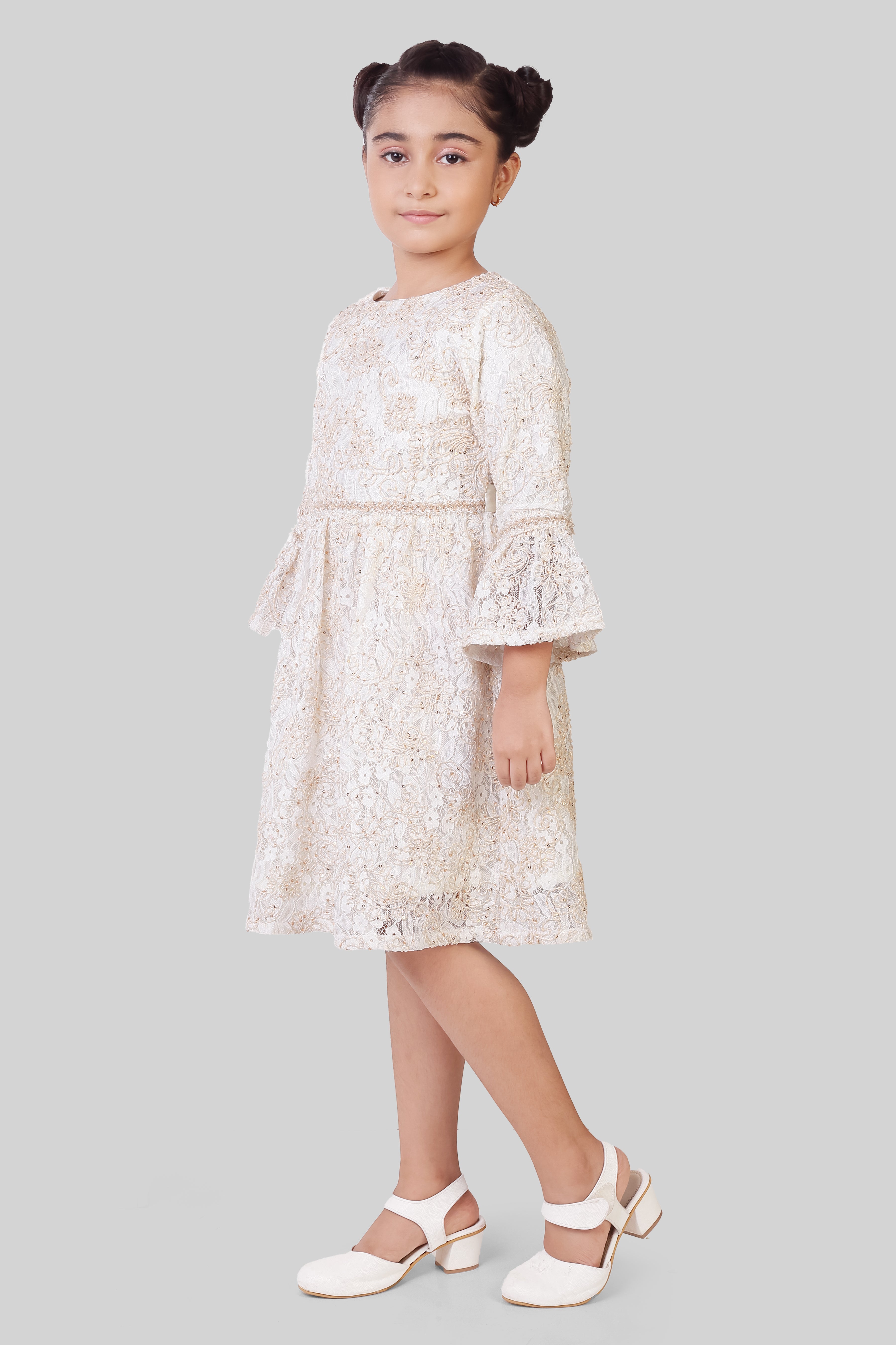 TinyGirl Off-White Lace Party Dress for Girls