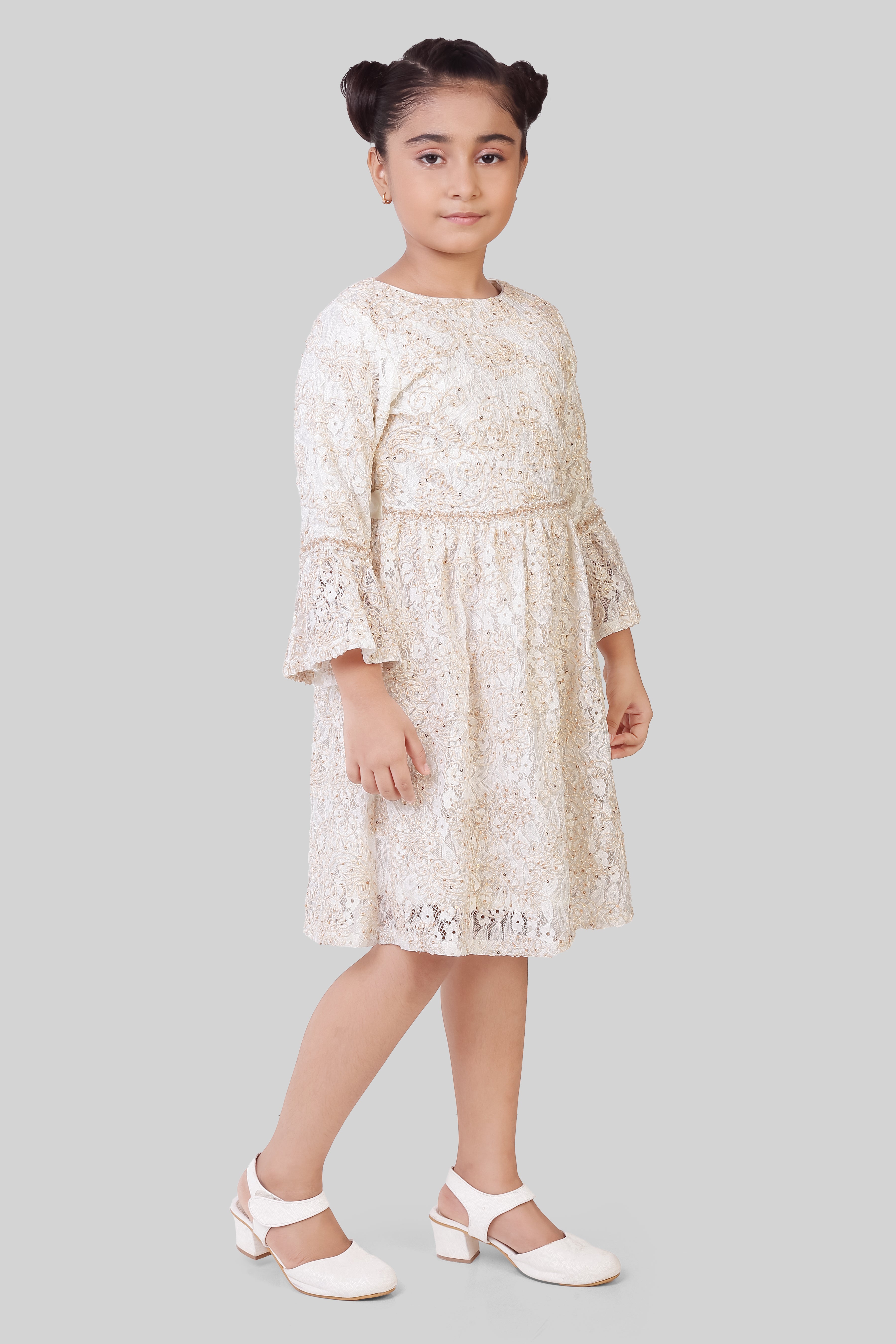 TinyGirl Off-White Lace Party Dress for Girls