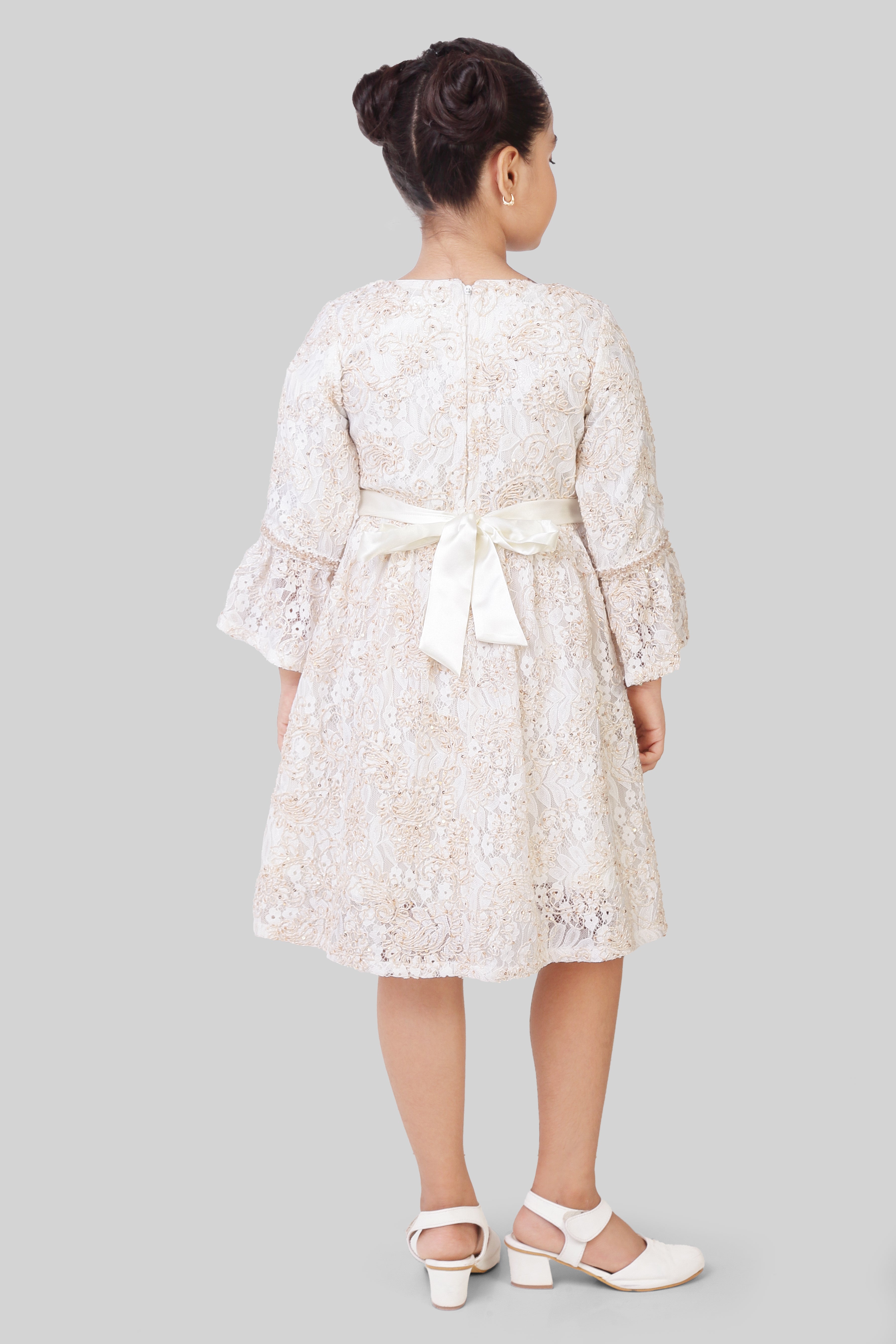 TinyGirl Off-White Lace Party Dress for Girls