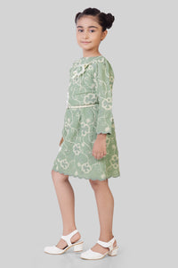 TinyGirl Pastel Green Embroidered Party Dress for Girls