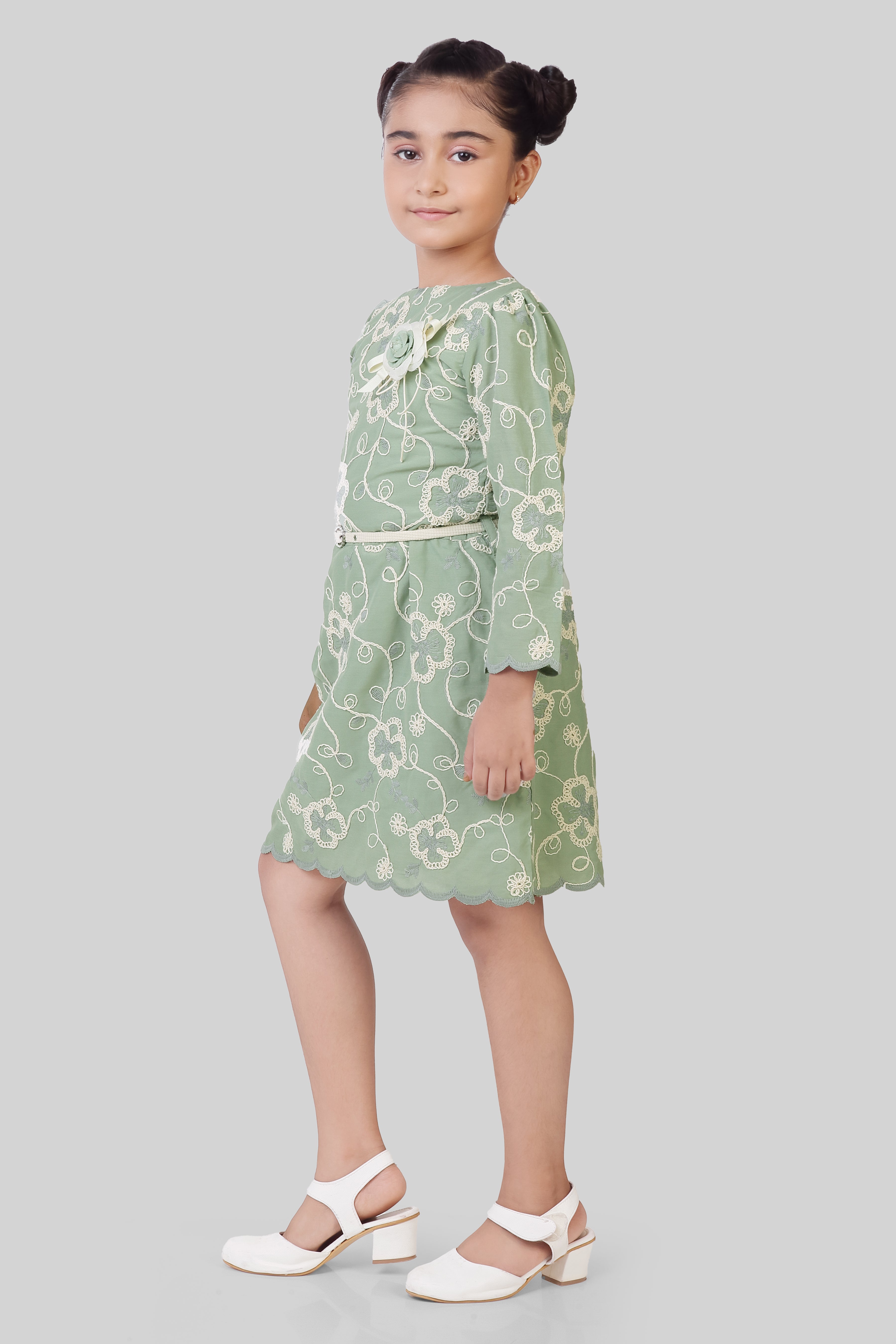 TinyGirl Pastel Green Embroidered Party Dress for Girls