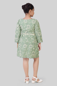 TinyGirl Pastel Green Embroidered Party Dress for Girls
