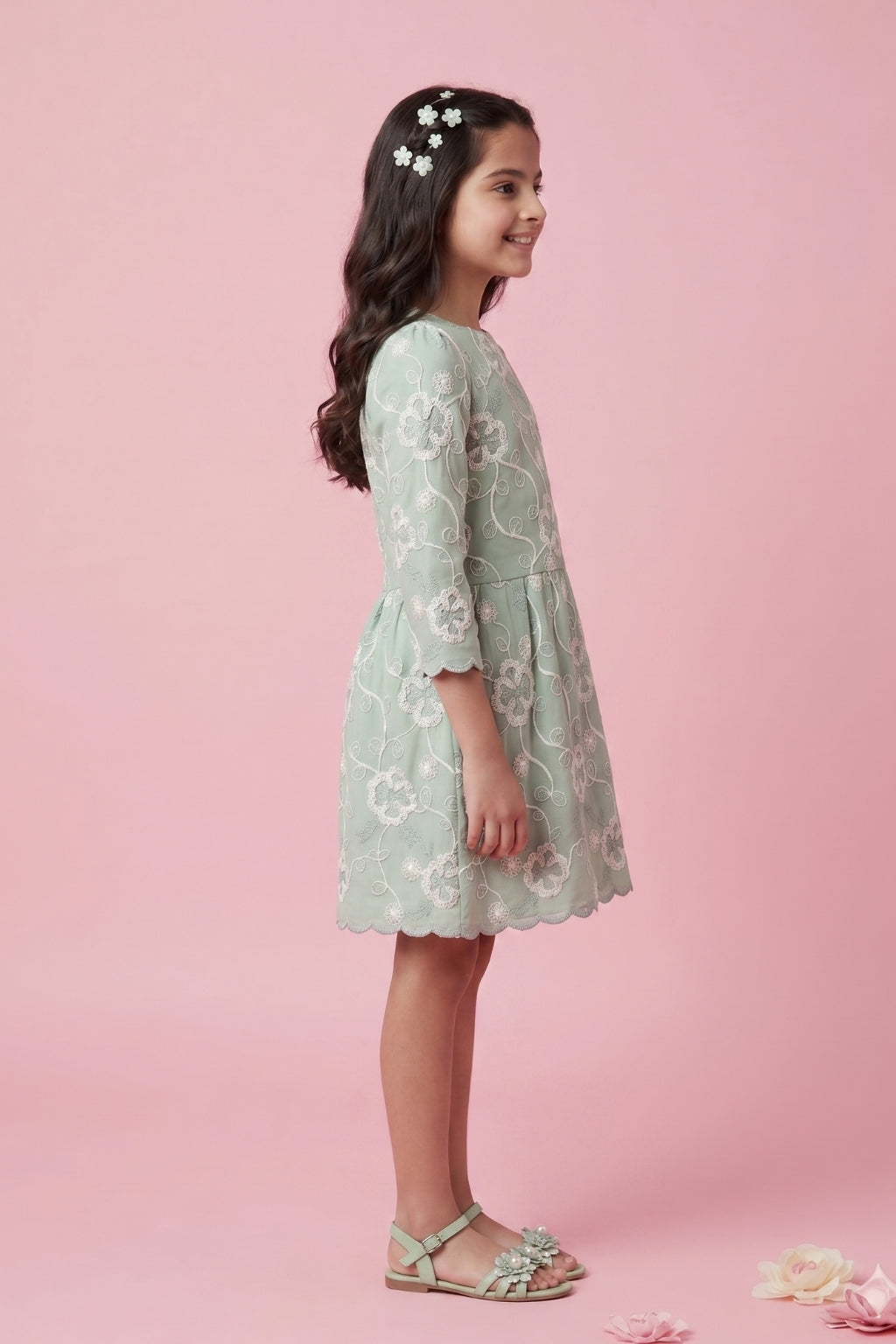 Green Embroidered Cotton Summer Wear M2506