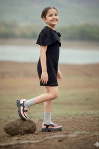 Tiny Girl Girls Dress Black Solid Knitted Casual Wear