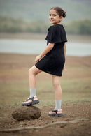 Tiny Girl Girls Dress Black Solid Knitted Casual Wear