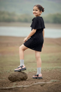 Tiny Girl Girls Dress Black Solid Knitted Casual Wear