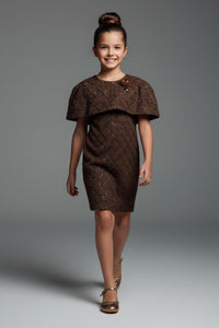 Tiny Girl Girls Party Dress Brown Solid Knitted Winter Wear
