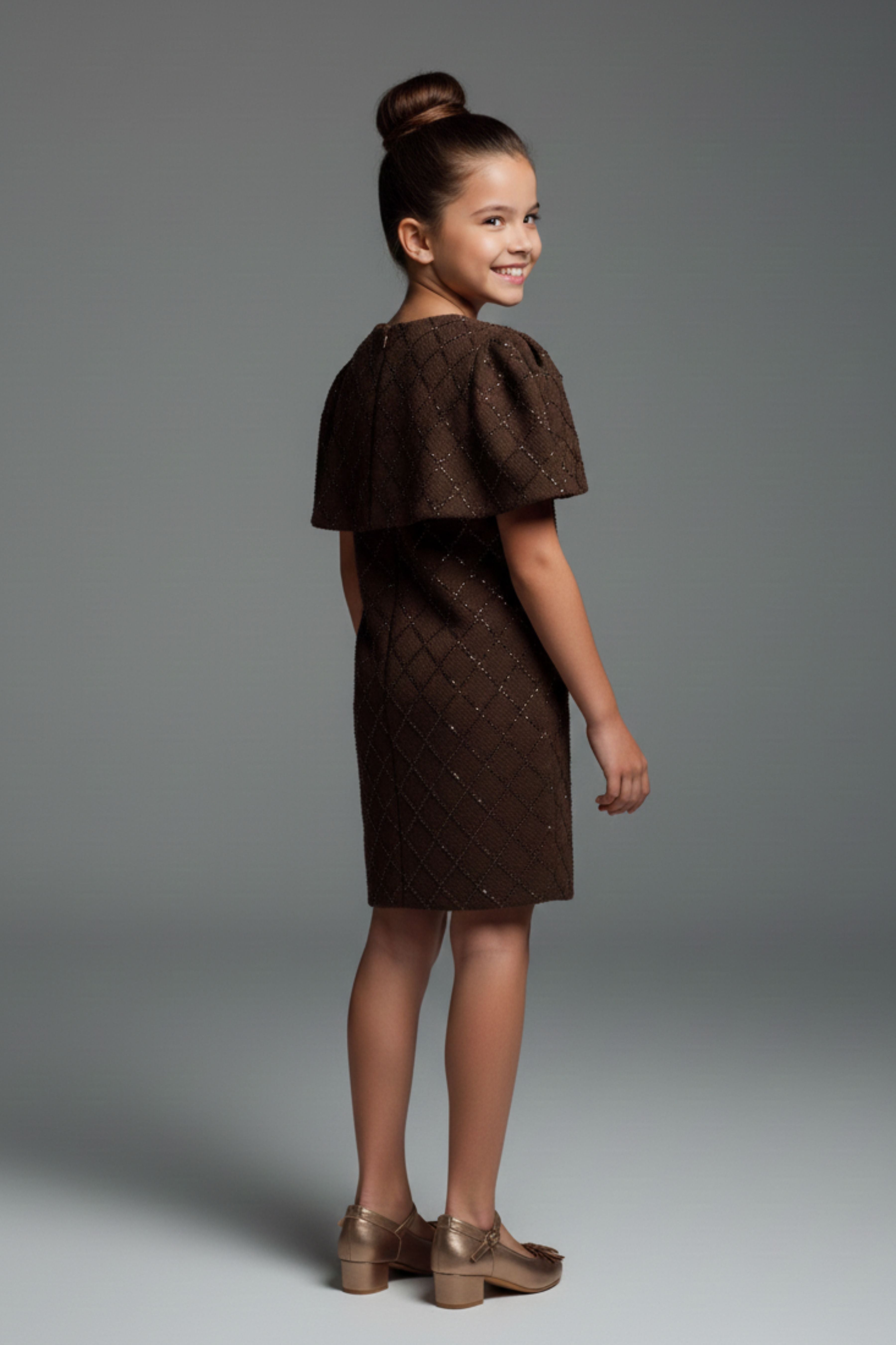 Tiny Girl Girls Party Dress Brown Solid Knitted Winter Wear