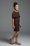 Tiny Girl Girls Party Dress Brown Solid Knitted Winter Wear