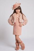Peach Faux Fur Jacket and Knitted Winter Dress Set M2513