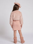 Peach Faux Fur Jacket and Knitted Winter Dress Set M2513
