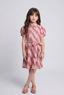 Onion Pink Geometric Print Belted Shirt Dress M2518