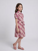 Onion Pink Geometric Print Belted Shirt Dress M2518
