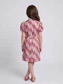 Onion Pink Geometric Print Belted Shirt Dress M2518