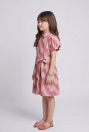 Onion Pink Geometric Print Belted Shirt Dress M2518