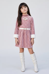 Onion Pink Floral Velvet Winter Party Dress M2522