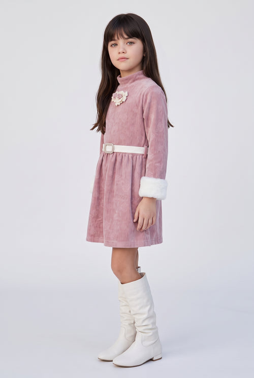 Onion Pink Floral Velvet Winter Party Dress M2522