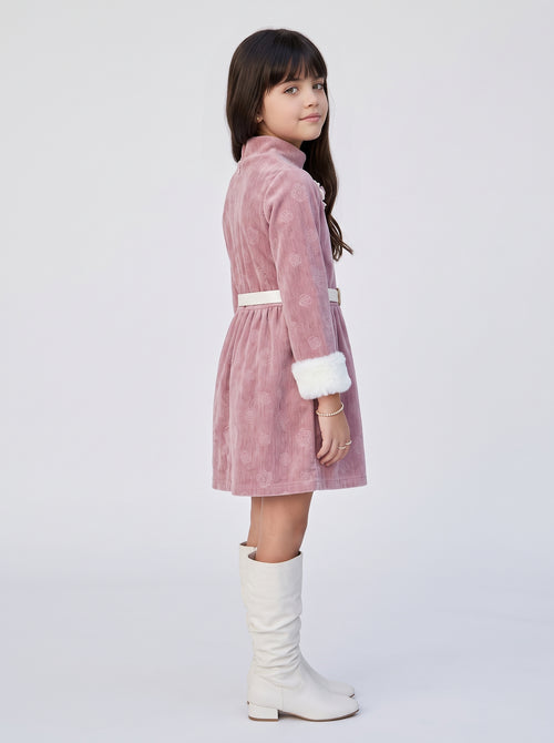 Onion Pink Floral Velvet Winter Party Dress M2522