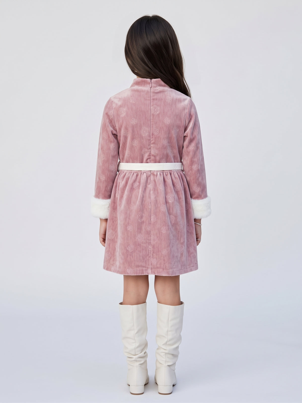 Onion Pink Floral Velvet Winter Party Dress M2522