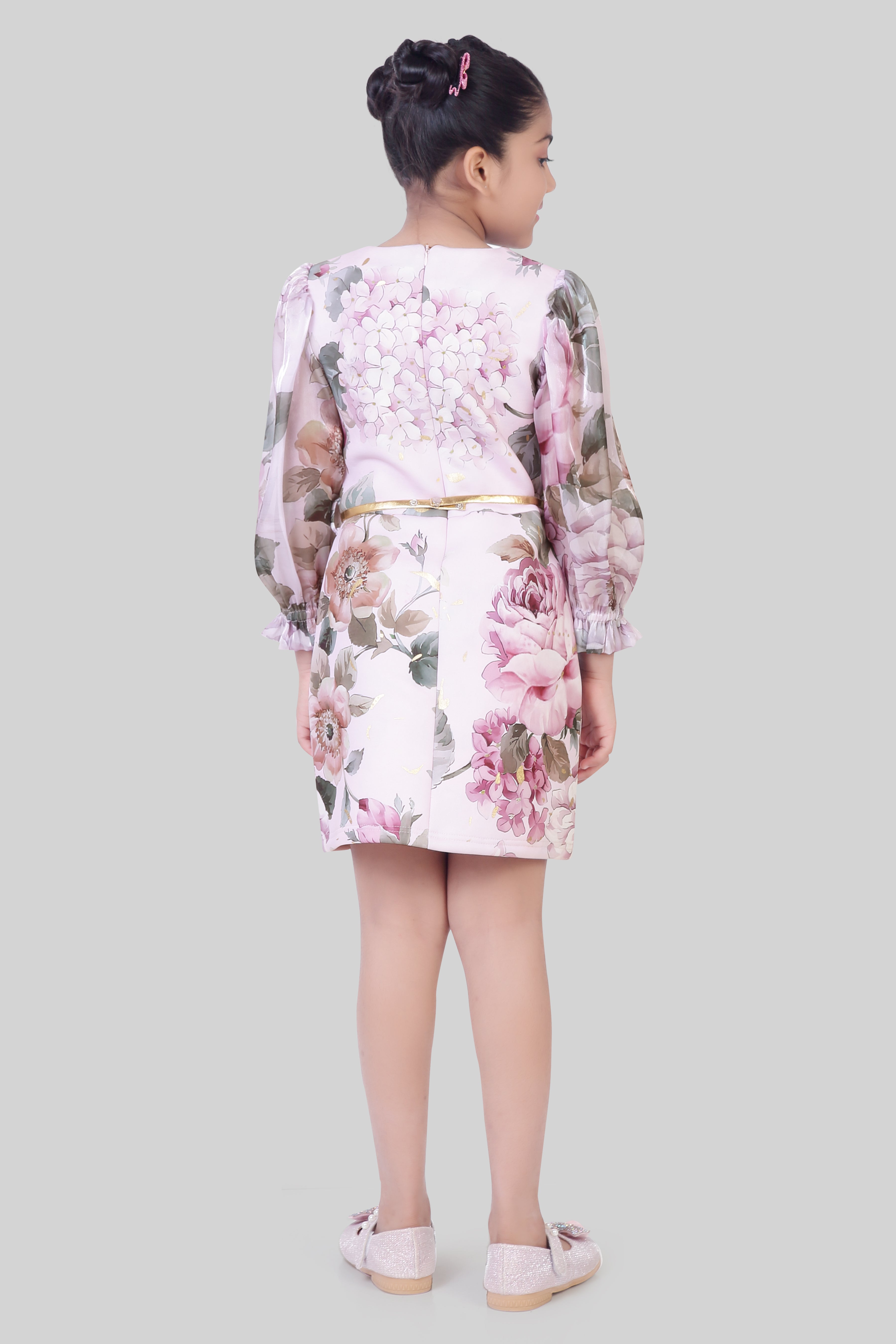 White Floral Long Sleeve Dress for Girls
