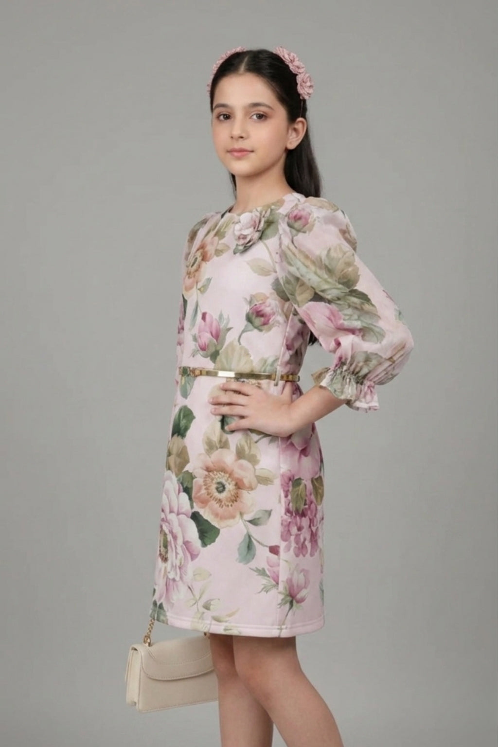 White Floral Long Sleeve Dress M2524