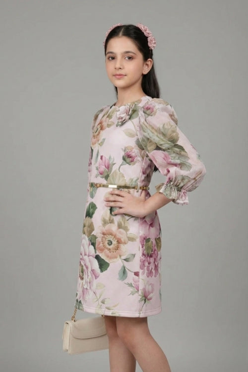 White Floral Long Sleeve Dress M2524