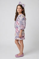 Lavender Floral Shift Dress with Puff Sleeves M2527