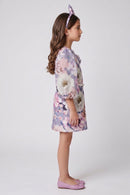 Lavender Floral Shift Dress with Puff Sleeves M2527