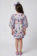 Lavender Floral Shift Dress with Puff Sleeves M2527
