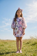 Lavender Floral Shift Dress with Puff Sleeves M2527