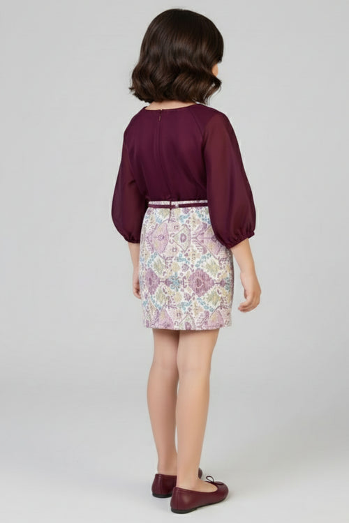 Girls Maroon Flower Detail Party Dress M2530
