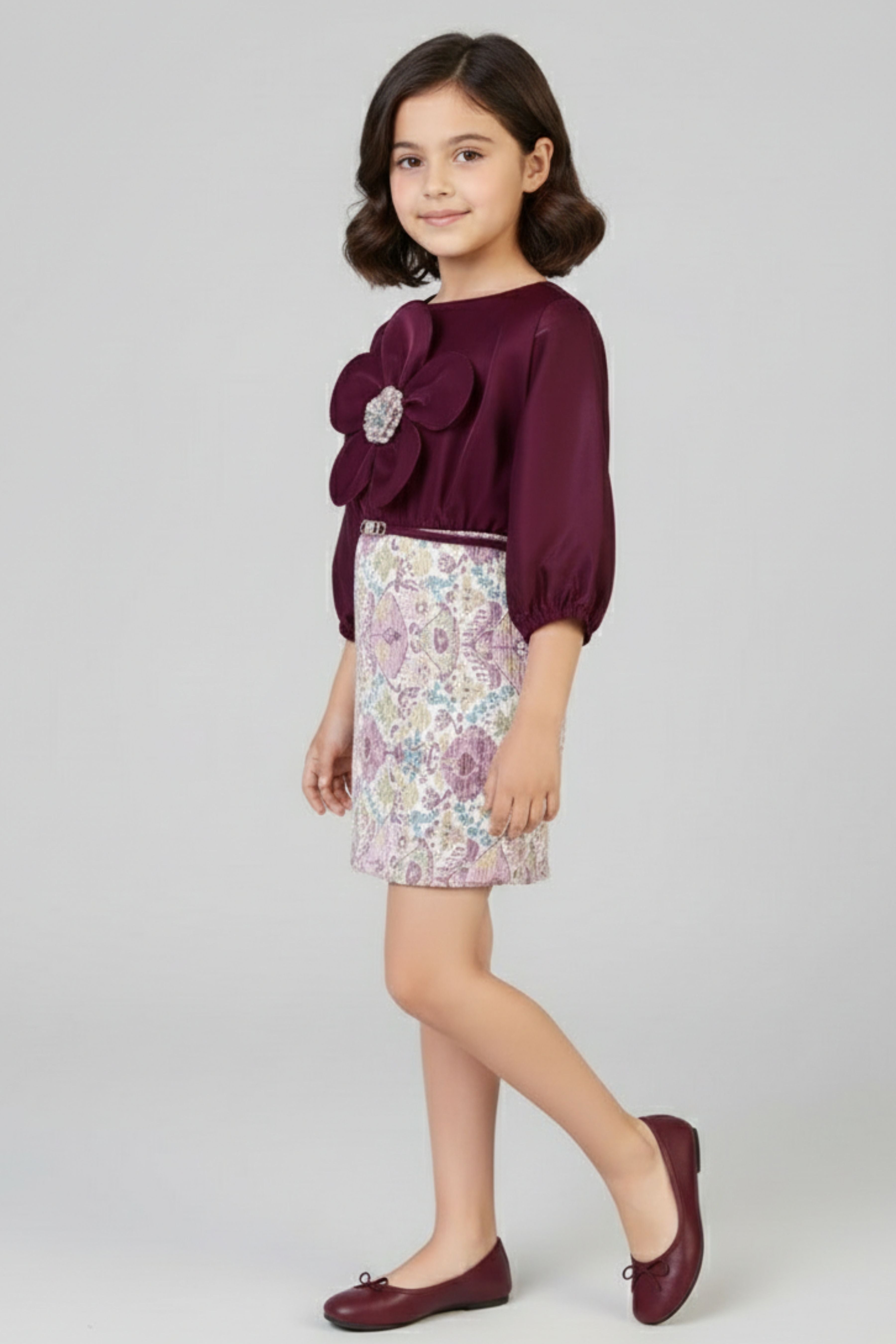 Tiny Girl Girls Party Dress Maroon Embellished Festive Winter