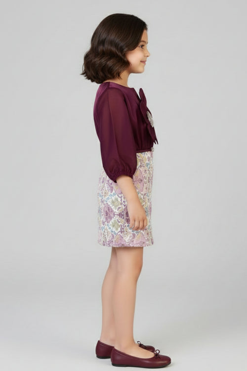 Girls Maroon Flower Detail Party Dress M2530