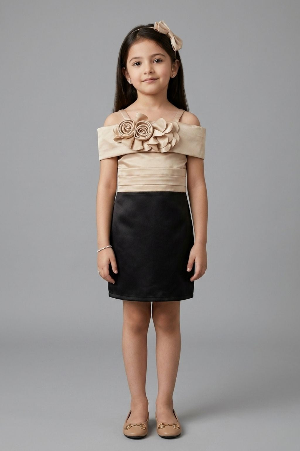 Fawn & Black Off-Shoulder Party Dress M2561