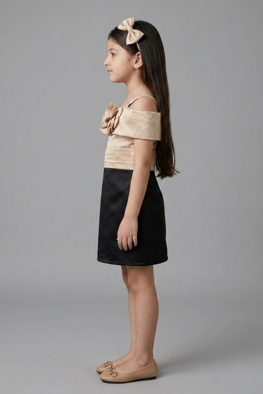 Fawn & Black Off-Shoulder Party Dress M2561