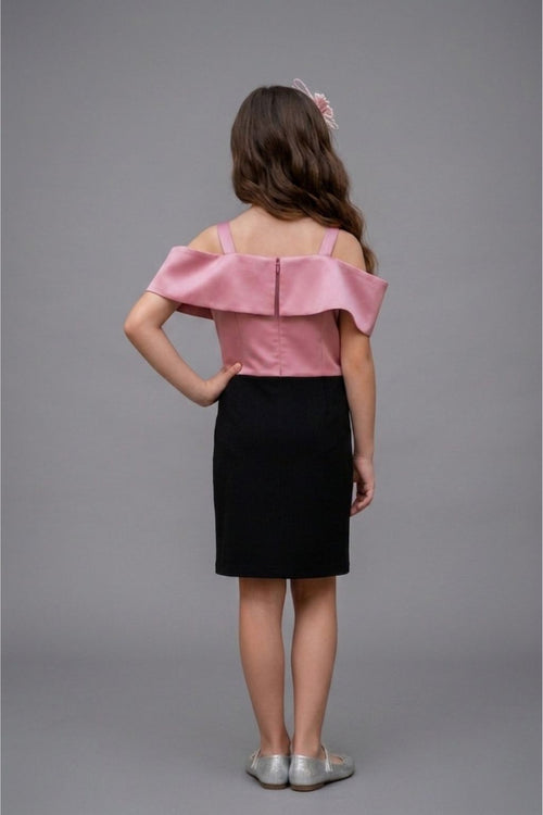 Onion Pink & Black Off-Shoulder Party Dress M2561