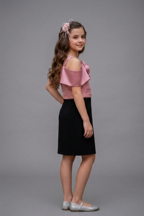 Onion Pink & Black Off-Shoulder Party Dress M2561