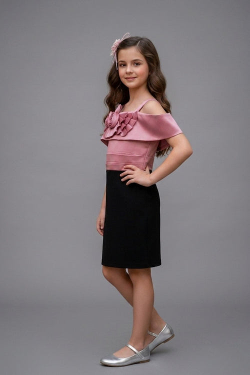Onion Pink & Black Off-Shoulder Party Dress M2561