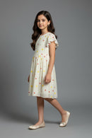 Cream Floral Embroidered Ruffle Sleeve Dress M2583
