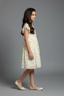 Cream Floral Embroidered Ruffle Sleeve Dress M2583