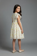 Cream Floral Embroidered Ruffle Sleeve Dress M2583