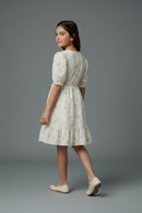 Cream Floral Cotton Dress with Puff Sleeves M2588