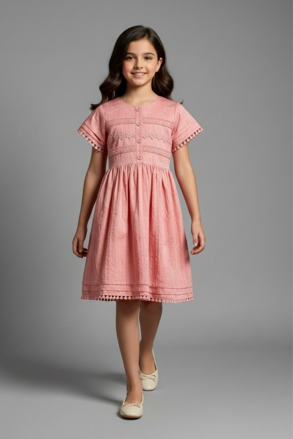 Peach Cotton A-Line Dress M2589