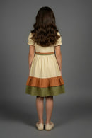 Girls Cream & Olive Tiered Cotton Dress M2590