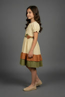 Girls Cream & Olive Tiered Cotton Dress M2590